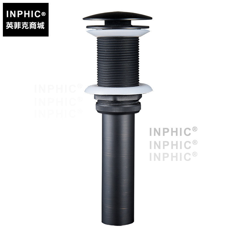 INPHIC-黑古銅色彈跳臉盆下水器全銅臺盆洗手臉盆玻璃盆按壓式下水管配件