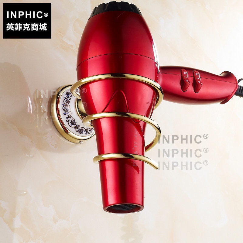INPHIC-歐式金色吹風機架 仿古青花瓷鍍金色電吹風機架銅浴室置物架壁掛