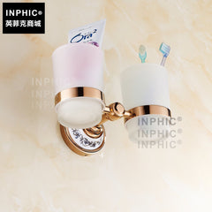 INPHIC-歐式玫瑰金陶瓷仿古漱口杯架 雙杯架 青花瓷牙刷杯架