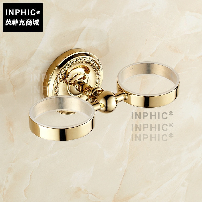 INPHIC-歐式全銅鍍金色 漱口杯 雙杯 五金壁掛擺飾 杯架 口杯牙杯