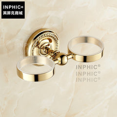 INPHIC-歐式全銅鍍金色 漱口杯 雙杯 五金壁掛擺飾 杯架 口杯牙杯