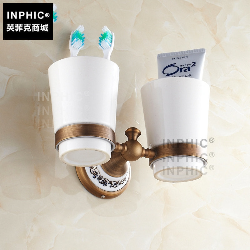 INPHIC-歐式陶瓷仿古漱口杯架 雙杯架 精致牙刷杯架 歐式仿古陶瓷