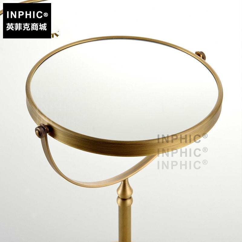 INPHIC-臺式美容鏡 全銅仿古歐式化妝鏡雙面三倍放大梳妝鏡金色8英寸鏡子