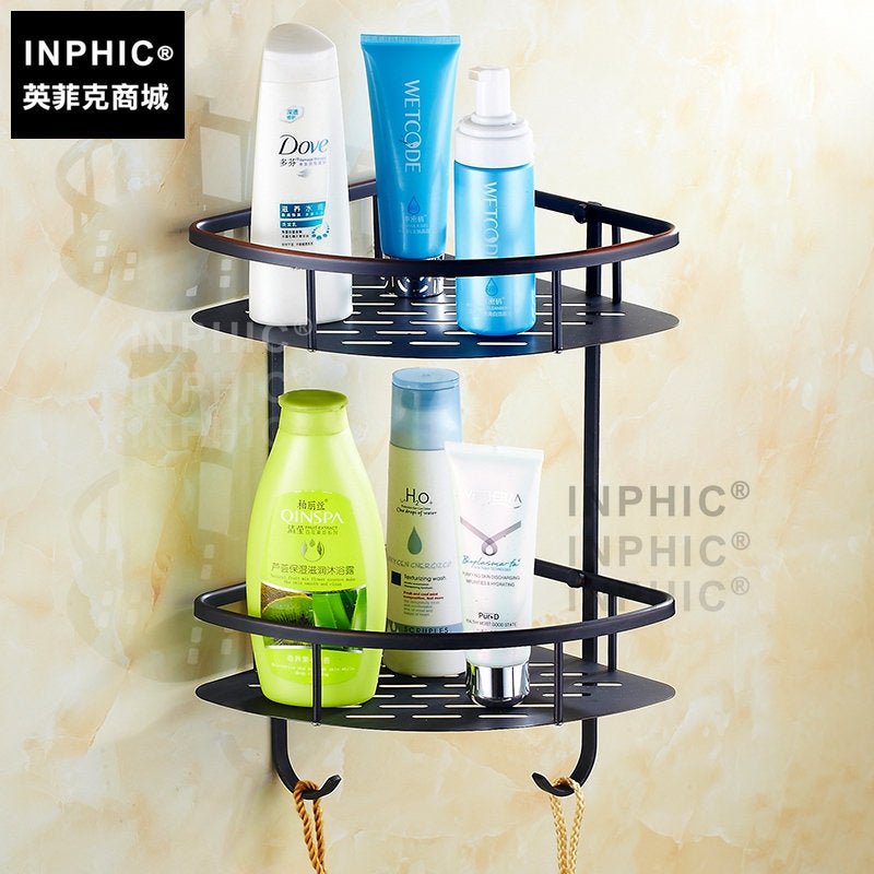 INPHIC-全銅歐式黑仿古雙層三角籃美式衛浴五金壁掛擺飾廁所拐角置物架