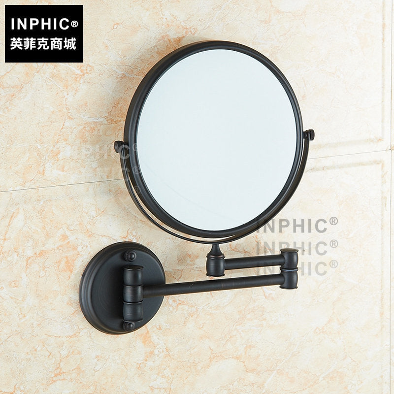 INPHIC-黑古銅色浴室美容鏡 全銅伸縮壁掛式折疊化妝鏡 放大雙面鏡梳妝鏡