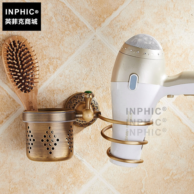 INPHIC-綠鉆全銅歐式仿古吹風機架復古電吹風架梳子架浴室五金壁掛擺飾置物架