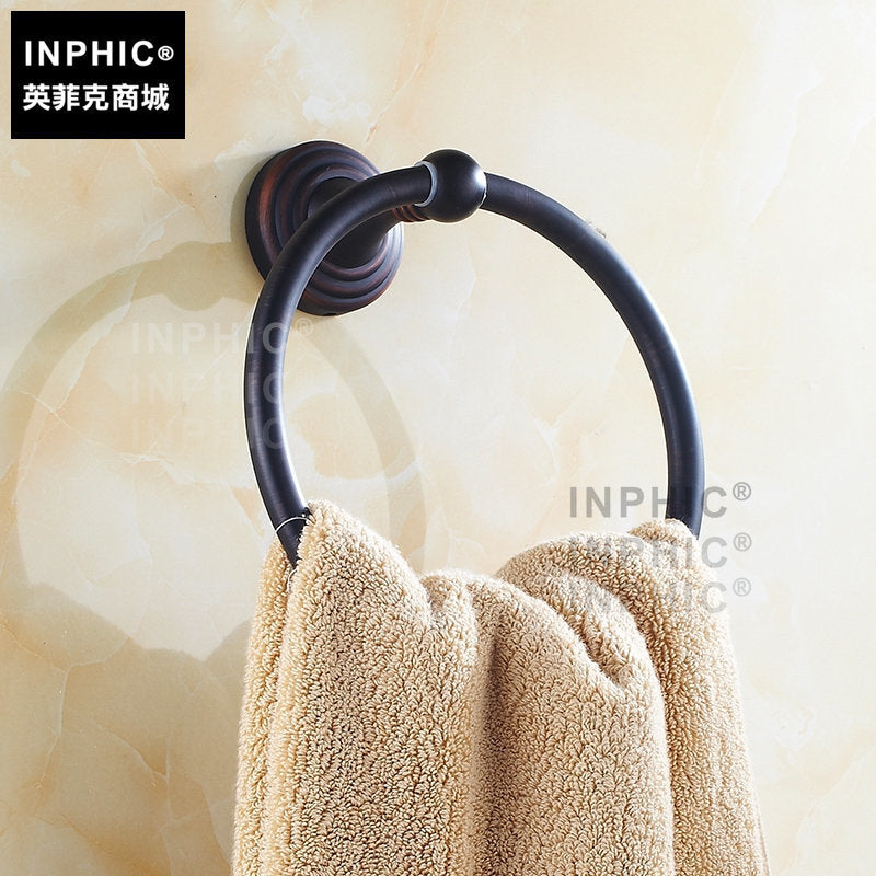 INPHIC-黑色毛巾環 全銅浴室五金壁掛擺飾 歐式仿古毛巾掛 美式鄉村