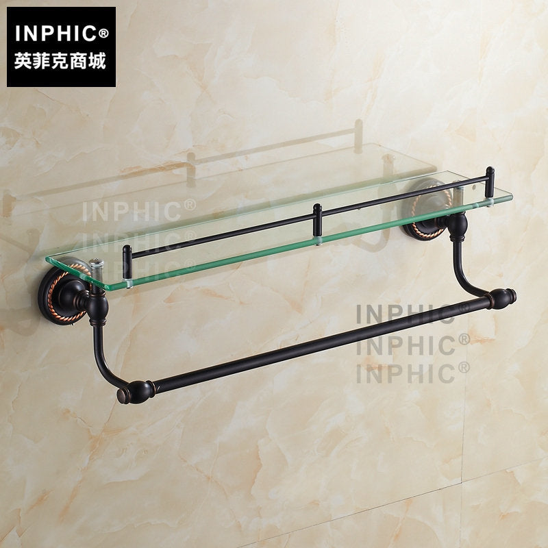 INPHIC-黑色/古銅仿古全銅單層衛浴玻璃置物架化妝臺 歐式廁所廁所角架