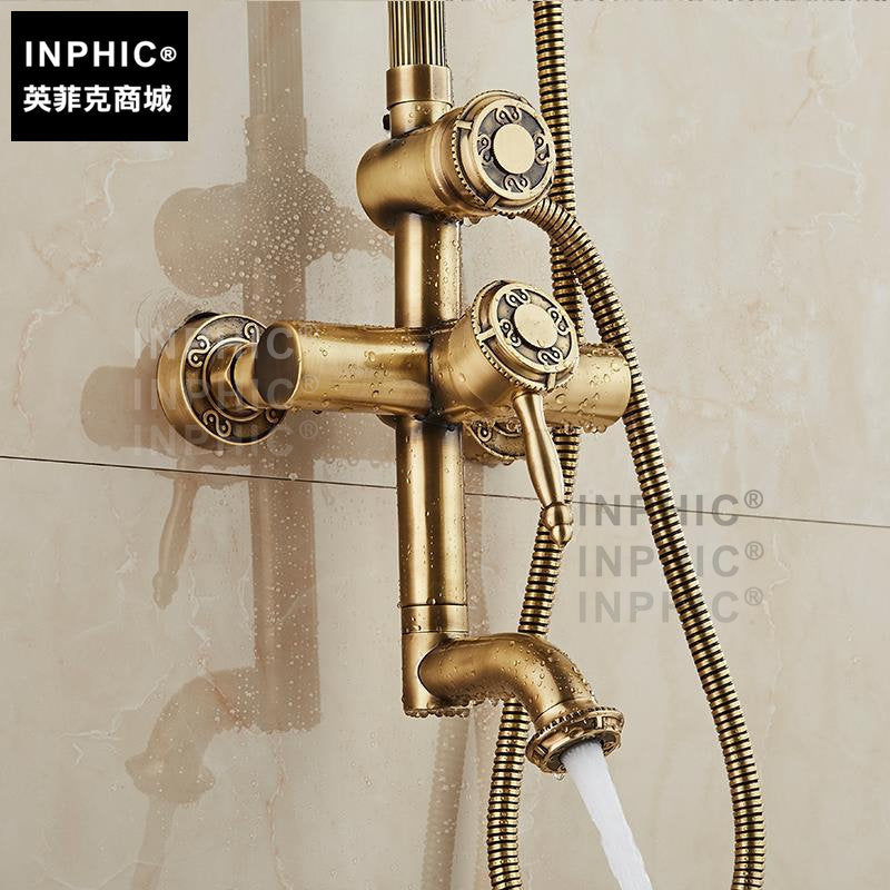INPHIC-仿古全銅花灑套裝浴室雙花灑龍頭噴頭老式銅匠工藝可旋轉帶升降淋