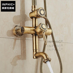 INPHIC-仿古全銅花灑套裝浴室雙花灑龍頭噴頭老式銅匠工藝可旋轉帶升降淋