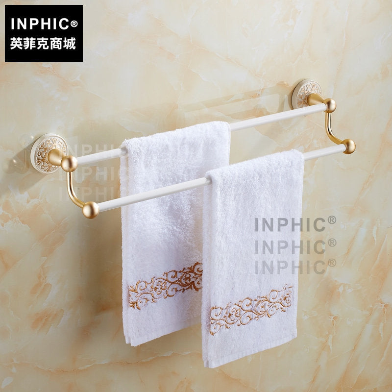 INPHIC-啞光香檳金色雙桿 太空鋁毛巾架歐式毛巾桿浴巾架 壁掛擺飾衛浴