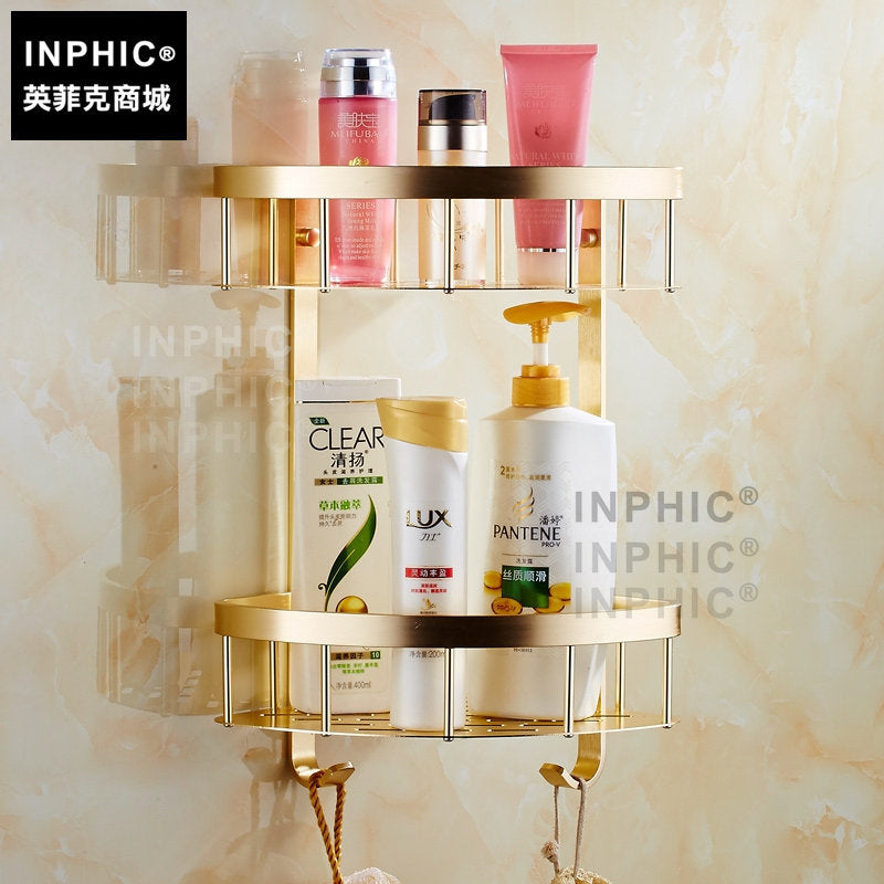 INPHIC-啞光香檳金色三角籃 高貴轉角置物架 浴室角架三角架 太空鋁