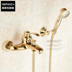 INPHIC-歐式鍍金色淋浴小花灑套裝 仿古雙把冷熱浴缸水龍頭 簡易淋浴器