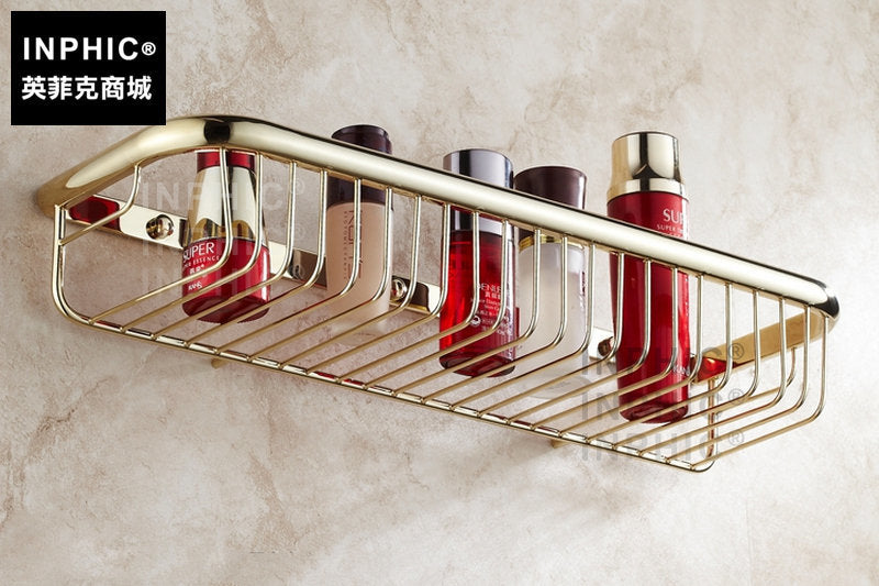 INPHIC-金色全銅浴室置物架 長方形 浴室角架 廁所置物架單層 45cm