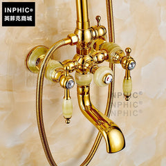 INPHIC-玉石歐式花灑黃銅金色復古水龍頭仿古淋浴套裝浴室淋浴