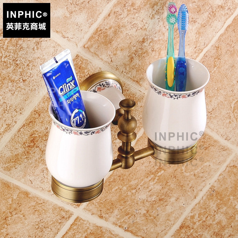 INPHIC-仿古 全銅 漱口杯架 漱口杯 牙刷架 衛浴 雙杯 浴室杯架