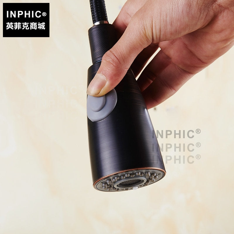 INPHIC-全銅抽拉式廚房水龍頭歐式洗碗池臉盆臺盆拉伸洗菜盆黑古水槽龍頭-B款