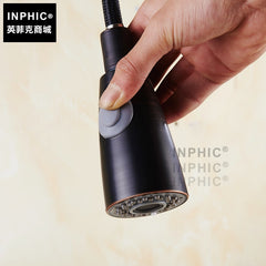 INPHIC-全銅抽拉式廚房水龍頭歐式洗碗池臉盆臺盆拉伸洗菜盆黑古水槽龍頭-B款
