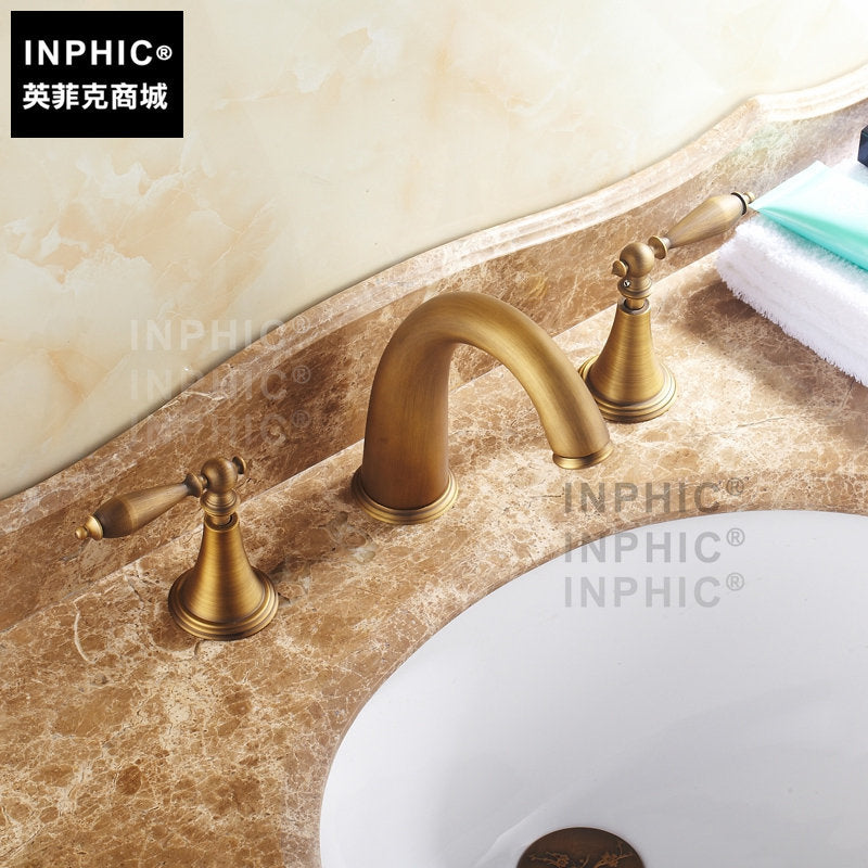 INPHIC-衛浴全銅三孔臉盆水龍頭 歐式仿古三件套 分體雙把冷熱水