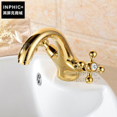 INPHIC-歐式全銅金色浴室雙把單孔冷熱臺下臉盆仿古水龍頭