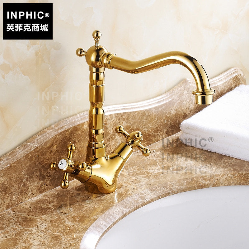 INPHIC-歐式水龍頭 金色 龍頭全銅浴室美式復古 臺盆臉盆 雙把仿古水龍頭