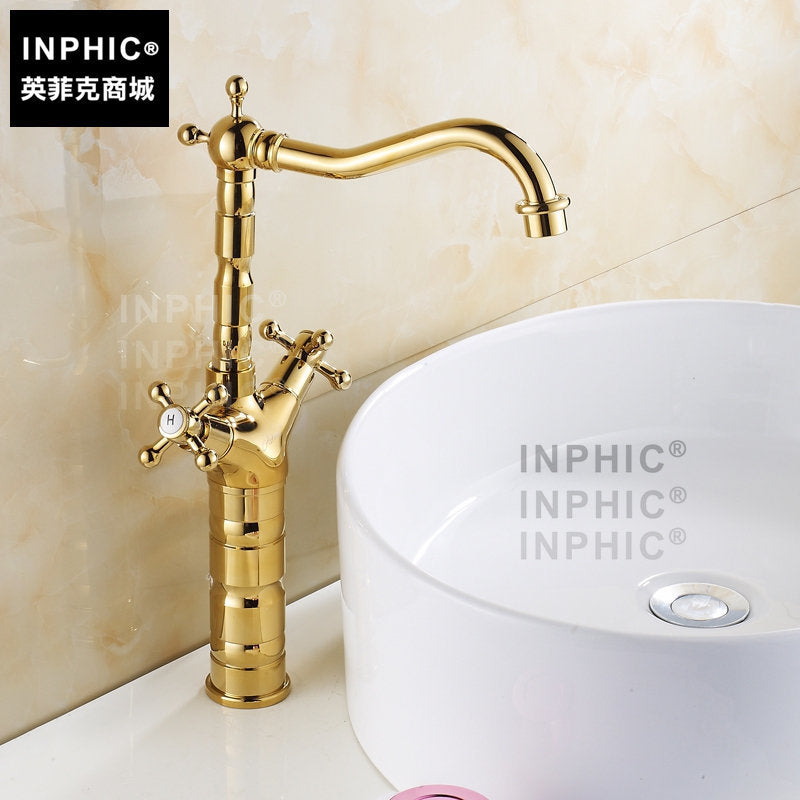 INPHIC-歐式水龍頭 金色 龍頭 加長 全銅浴室 美式 臺盆臉盆仿古水龍頭