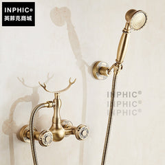 INPHIC-仿古全銅歐式仿古浴缸龍頭套裝雙把冷熱龍頭花灑浴室淋浴水龍頭