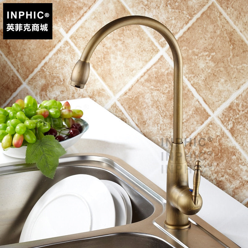 INPHIC-廚房水龍頭歐式仿古 全銅冷熱水槽龍頭 復古可旋轉洗碗洗菜盆龍頭