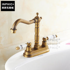 INPHIC-全銅仿古雙孔臉盆龍頭 臺盆 歐式雙把雙孔冷熱水龍頭 可旋轉