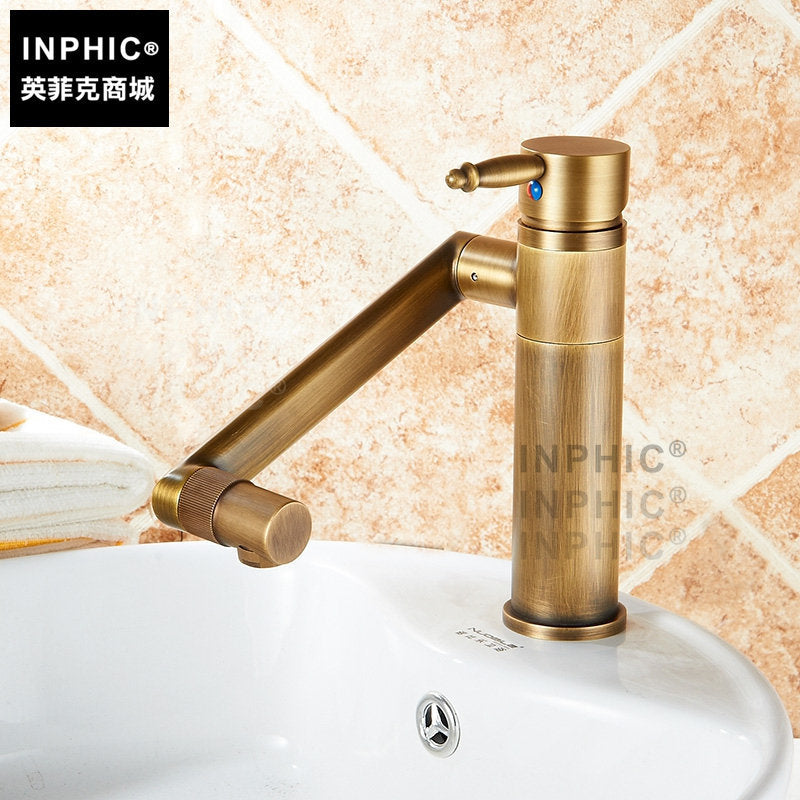 INPHIC-全銅仿古臉盆冷熱水龍頭 可360度旋轉 歐式復古洗手盆臉盆龍頭