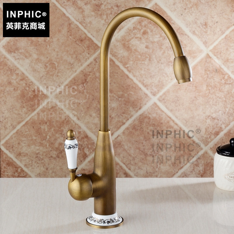 INPHIC-全銅 仿古水槽龍頭 仿古廚房洗菜盆龍頭 冷熱 旋轉 歐式 青花瓷