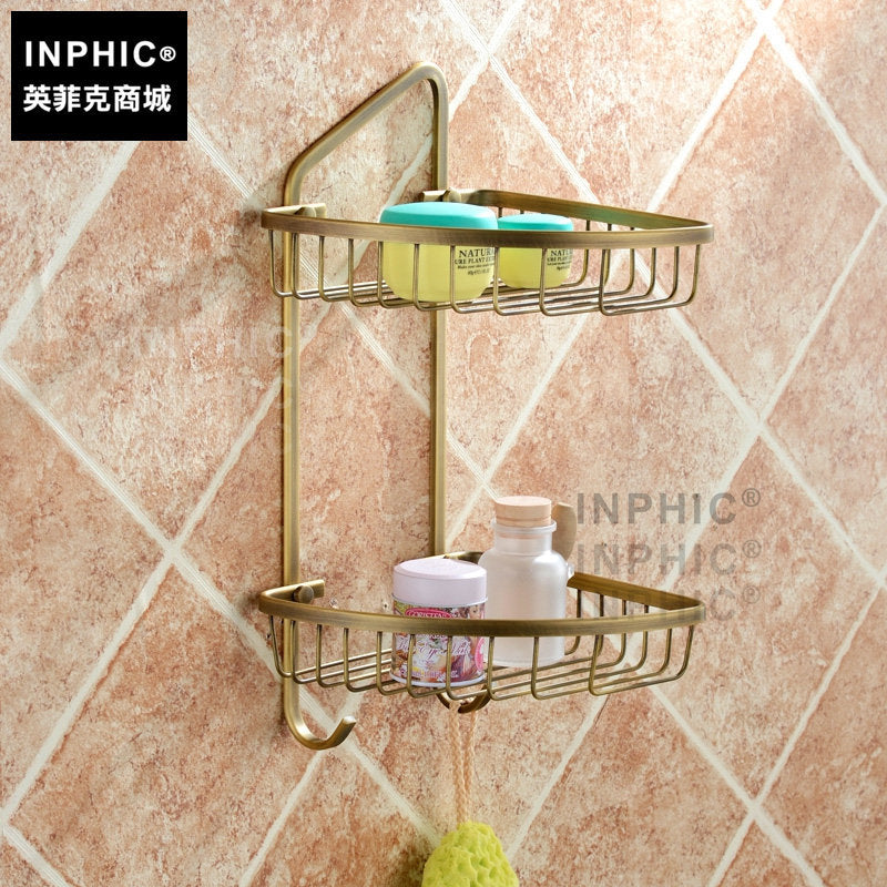 INPHIC-歐式復古 全銅仿古浴室衛浴雙層置物架壁掛三角籃廁所 浴室壁掛擺飾