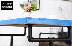 INPHIC-美式復古實木酒吧桌椅咖啡廳桌椅沙發卡座西餐廳實木桌椅沙發組合-方桌