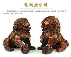 INPHIC-開運 開光吉祥物銅獅子擺件家飾獅鎮宅避邪風水擺件家居裝飾品擺件(一對)