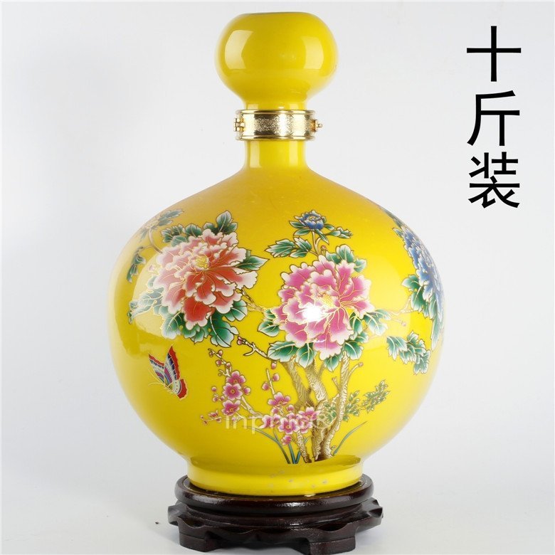 INPHIC-景德鎮十斤裝陶瓷酒瓶 10斤裝酒壇子 空酒具 大頭圓球 黃牡丹