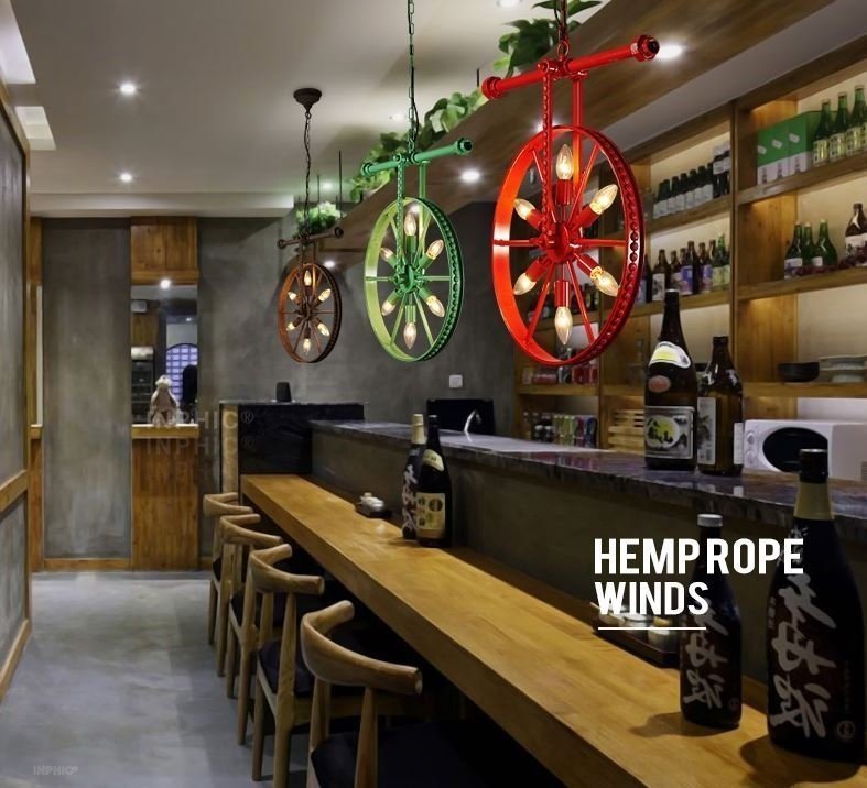 INPHIC-loft復古吊燈 特色工業吊燈 創意餐廳酒吧吊燈 美式鐵藝吧臺車輪吊燈