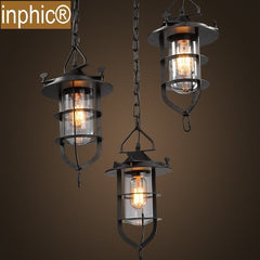 INPHIC-工業創意復古客廳美式臥室餐廳燈吧臺鐵藝三頭船塢吊燈