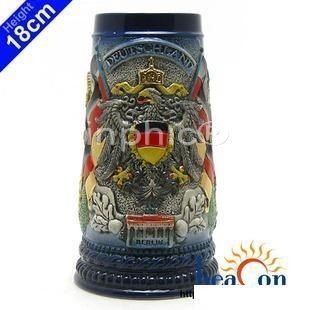 INPHIC-德國傳統手工浮雕彩繪【國徽與德國五景】德國 啤酒杯