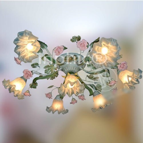 INPHIC-粉紅玫瑰花浪漫田園吸頂燈 鐵藝客廳臥室