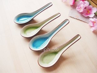 INPHIC-調羹 勺子 可愛 湯勺 陶瓷小飯勺 冰裂藍綠 湯匙 陶瓷餐具