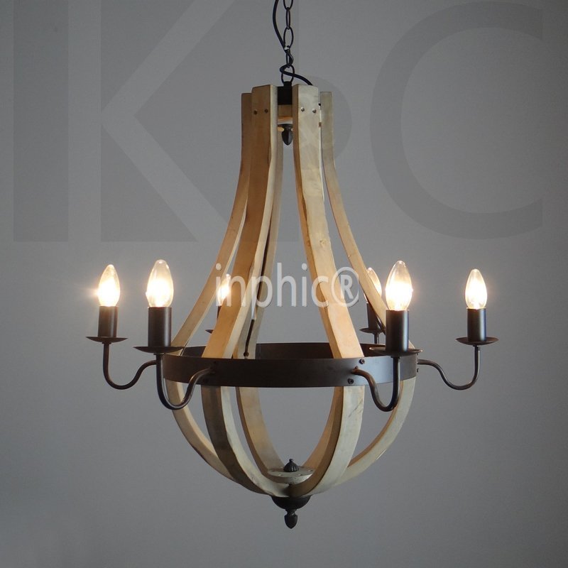 INPHIC-美式仿復古實木燈客廳臥室北歐鐵藝簡美 工業6頭日式燈具吊燈