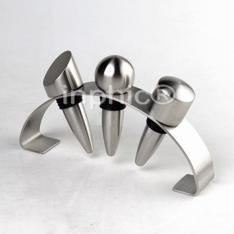 INPHIC-不鏽鋼紅酒塞三件套 半圓形酒塞 套裝紅酒塞六件套不鏽鋼酒塞