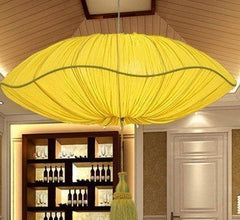 INPHIC-新古典中式黃色荷葉燈 餐廳臥室布藝吊燈 茶樓酒店工程燈具