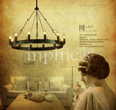 INPHIC-工業風復古圓桌吊燈美式鄉村田園餐廳客廳吊燈咖啡廳酒店酒吧燈具 可訂製顏色形狀