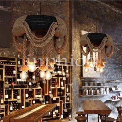 INPHIC-工業麻繩輪胎吊燈餐廳咖啡廳酒吧服裝店復古燈飾燈具 小型42cm