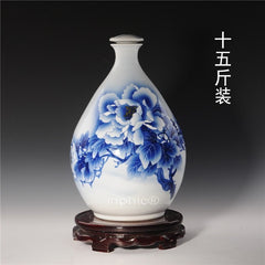 INPHIC-景德鎮十五斤青花陶瓷酒瓶 15斤密封酒壇 手繪牡丹玉壺春