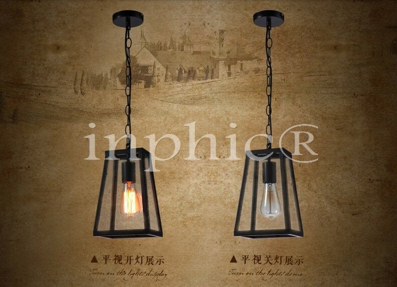 INPHIC-loft美式餐廳吊燈書房臥室復古鐵藝工業愛迪生玻璃箱吊燈 單頭