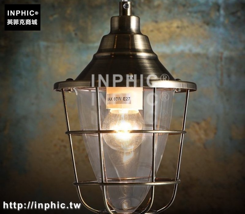 INPHIC-單頭小鐵籠吊燈復古工業酒吧臺 咖啡廳 時尚玻璃吊燈倉庫鐵藝