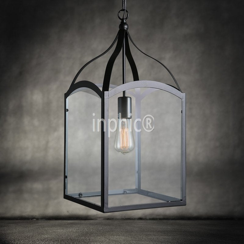 INPHIC-美式鐵藝金屬玻璃箱吊燈餐廳吧臺飯店門店 鳥籠工業漫咖啡燈具