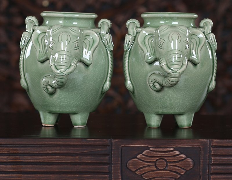 INPHIC-宗教 東南亞風格飾品 泰式木雕 泰國工藝品 家居擺件 擺設 陶罐一對-BHT012104A